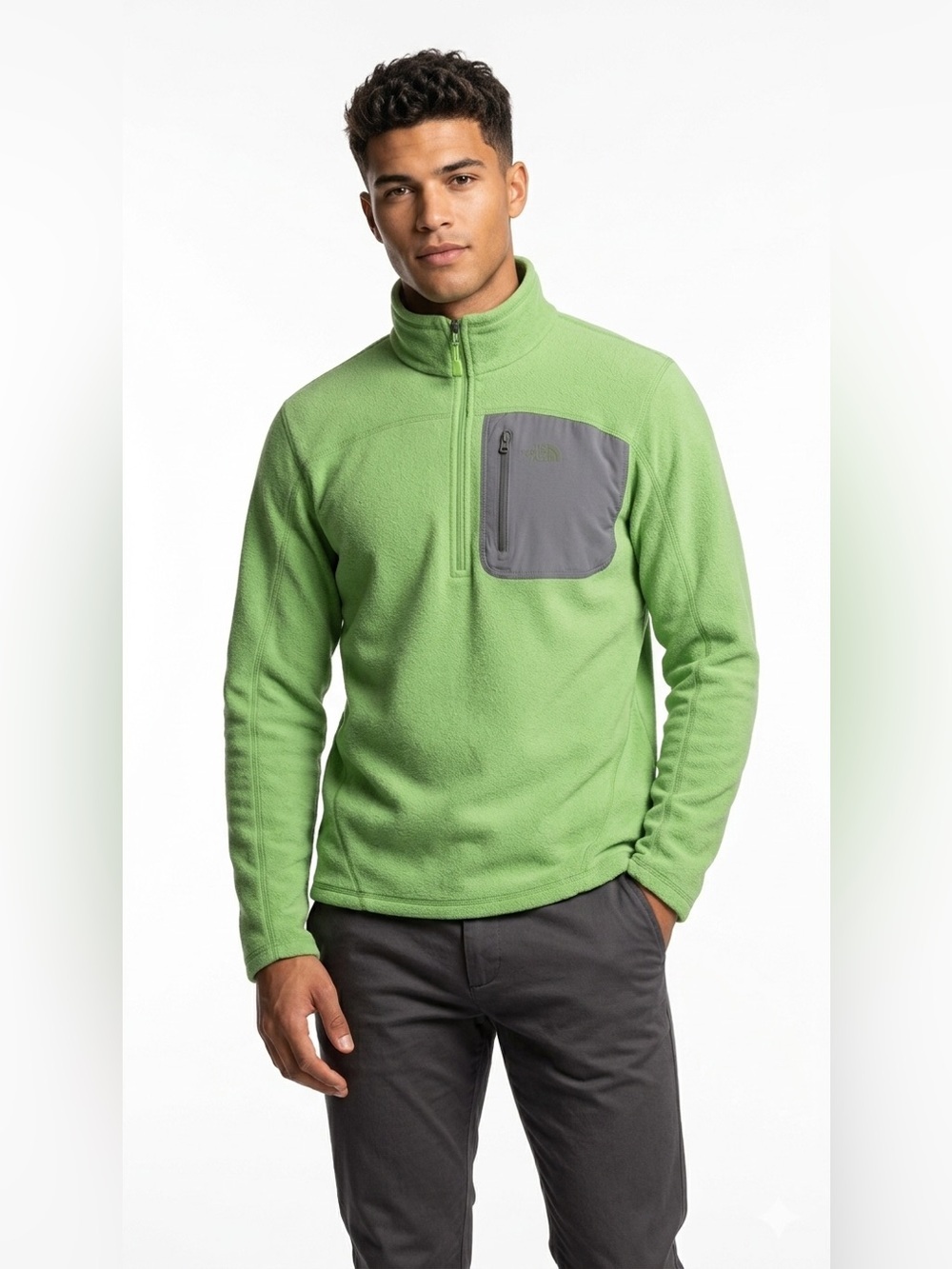 The North Face 1/4 Zip Fleece Pullover Chest Pocket Green Mens Size M